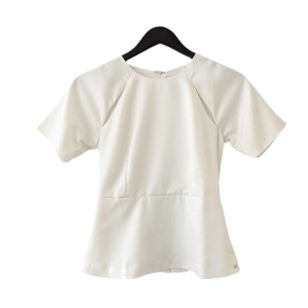 NWT Line & Dot REVOLVE Peplum Cut Out Satin Short Sleeve Blouse White Size XS